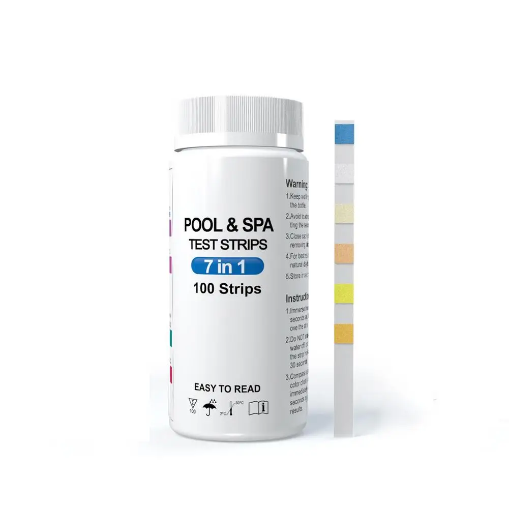 

100 шт. 7 в 1 многофункциональные тест-полоски для бассейна, спа, тест-полоски для воды в бассейне, бумажная полоска, тестер рН, аксессуары для о...