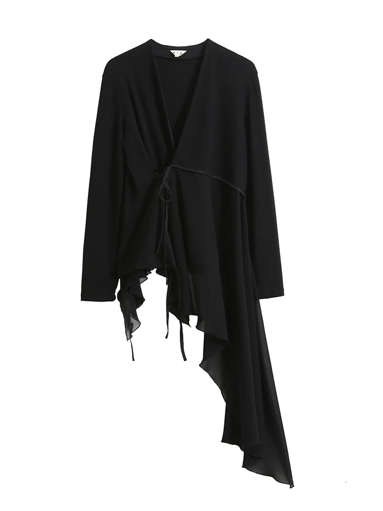 LANMREM 2020 новая осенняя и зимняя модная Асимметричная Черная Женская куртка с