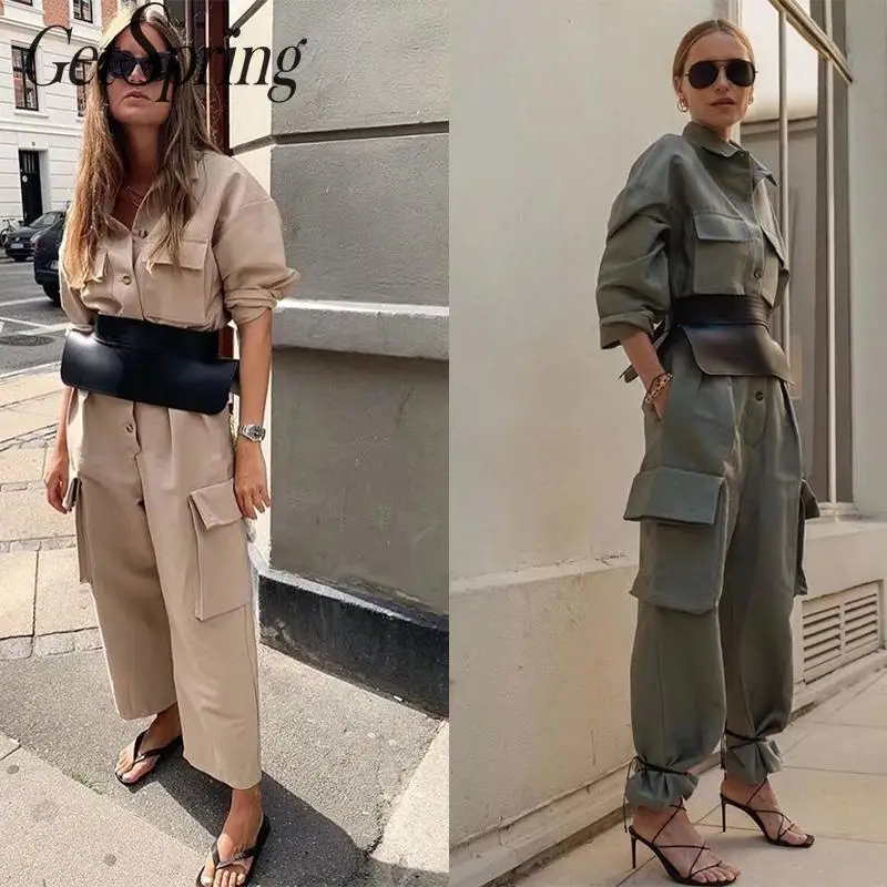 Женский комбинезон с широкими штанинами GetSpring длинными рукавами высокой талией и