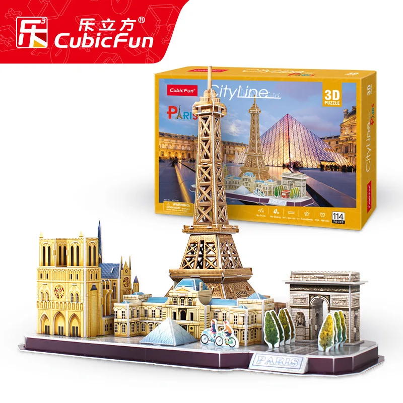 MC254-Paris 3D игра-головоломка DIY игрушка бумажная Миниатюрная модель город Лондон Париж Нью-Йорк Москву знаменитое здание собрать игры игрушки для детей Подарки - Цвет: MC254-Paris
