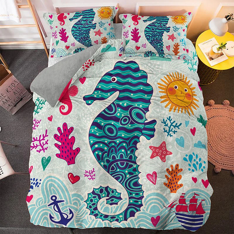 

Sea Animals King Size Duvet Covers Starfish Twin Bedding Set Home Decoration Quilt Cover With Pillowcase Drop Shipping 2/3pcs