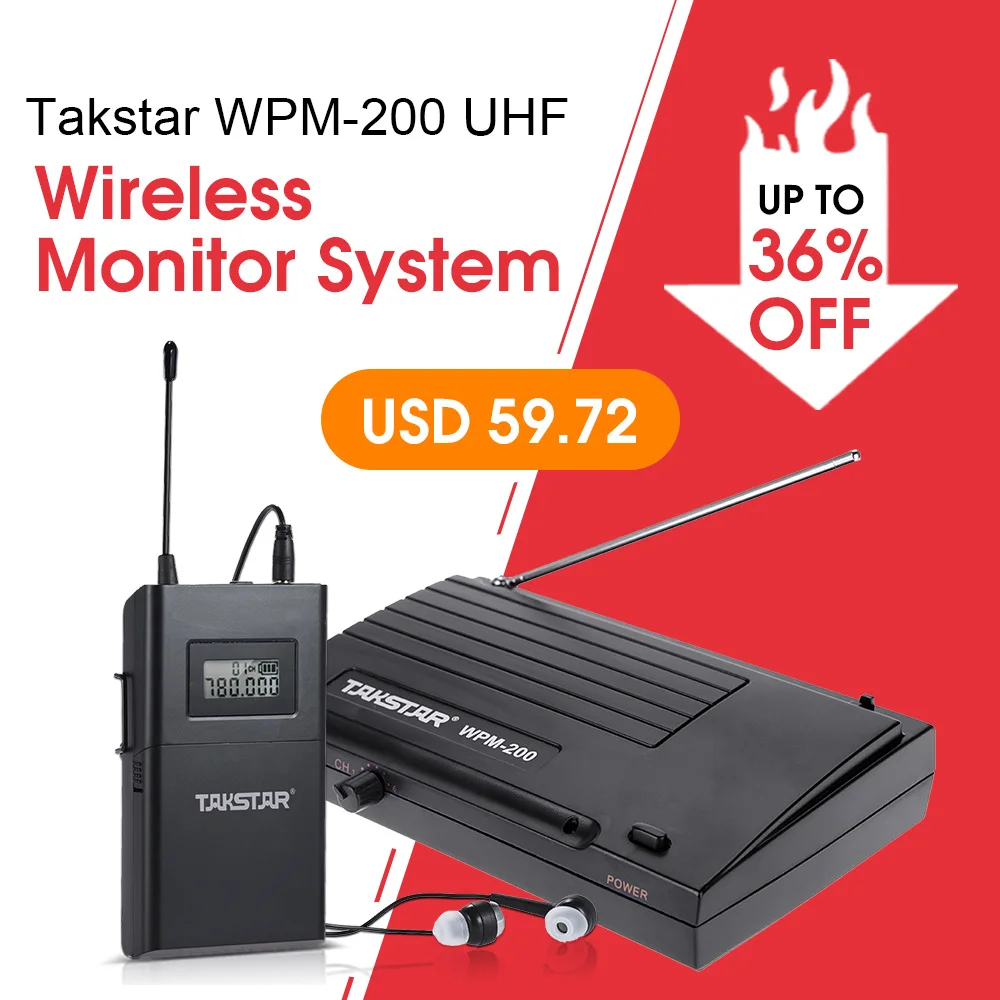 Takstar WPM-200/Takstar WPM-200R UHF Wireless Audio System Receiver LCD Display 6 Selectable Channels 50m Transmission Distance