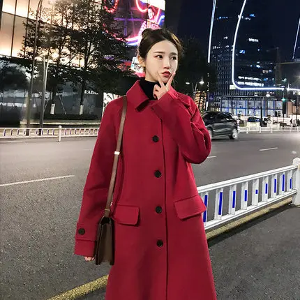 Пальто женское из смесовой шерсти с длинным рукавом Осень-зима | Женская одежда