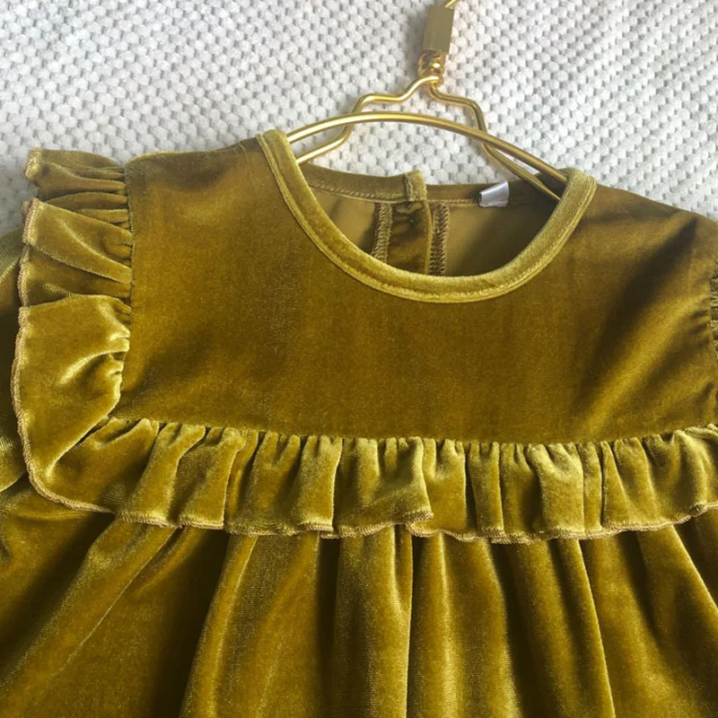 

Child's Girls Dress Autumn Winter Solid Color Long Sleeve Velour Dresses Sweet Kids Velvet Clothes Princess Dresses