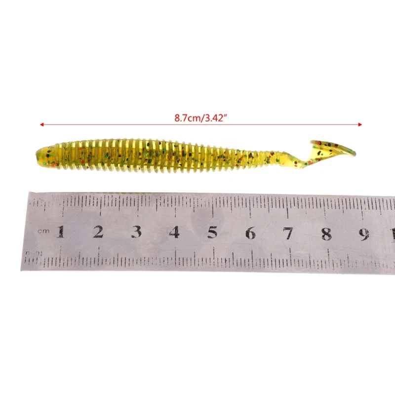 

10pcs/set Fishing Lures Worm Soft Silicone T Tail Swimming Bass Bait 8.5cm 2.4g