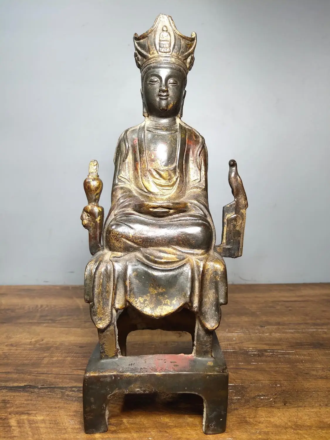 

Home Decor 13" Tibet Buddhism Old Bronze Cinnabars Ksitigarbha Sitting Amitabha statue Enshrine the Buddha