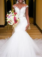custom made romantic white mermaid cap sleeve wedding dress new arrival tulle bridal gown black women