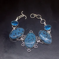 gemstonefactory jewelry big promotion single unique 925 silver obsidian blue topaz lady women charm bracelet 19cm 20213184