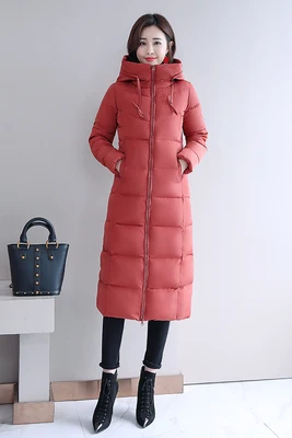Sunset red Новинка, пальто с капюшоном, толстая зимняя куртка для женщин, повседневное тонкое пуховое пальто из хлопка, длинная куртка, женские парки, пальто Макси, X56 - Цвет: Sunset red