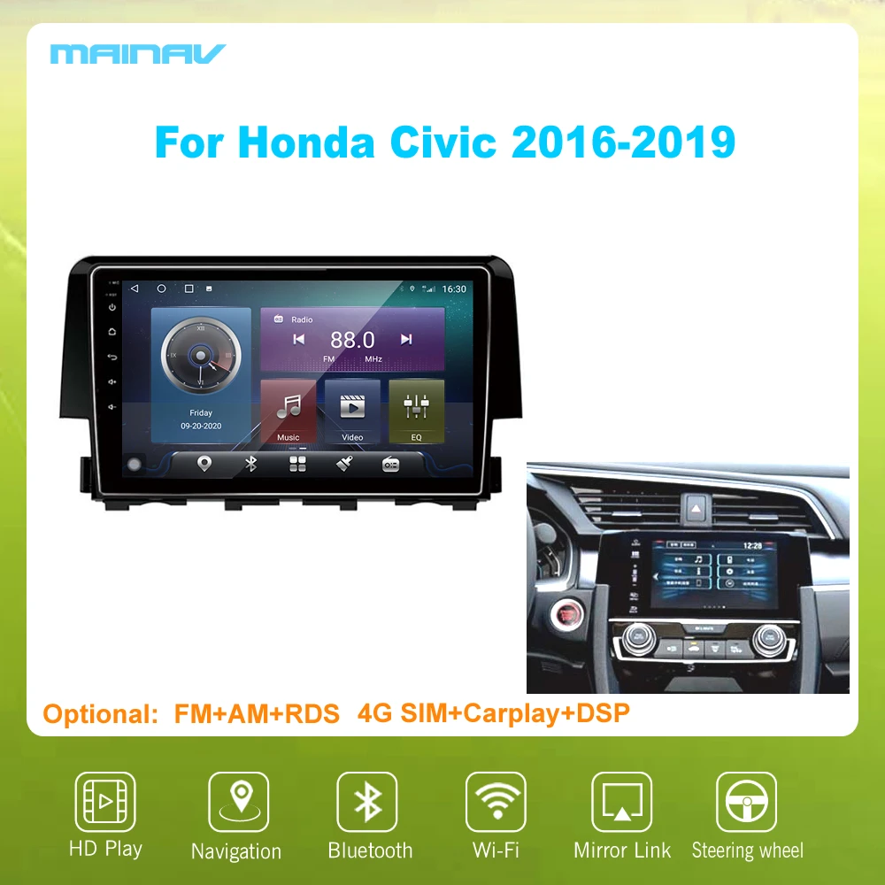 

9" Android10 Honda Civic 2016-2019 Car Navigation for DSP CarPlay Car Radio Multimedia Video Player Auto Stereo GPS