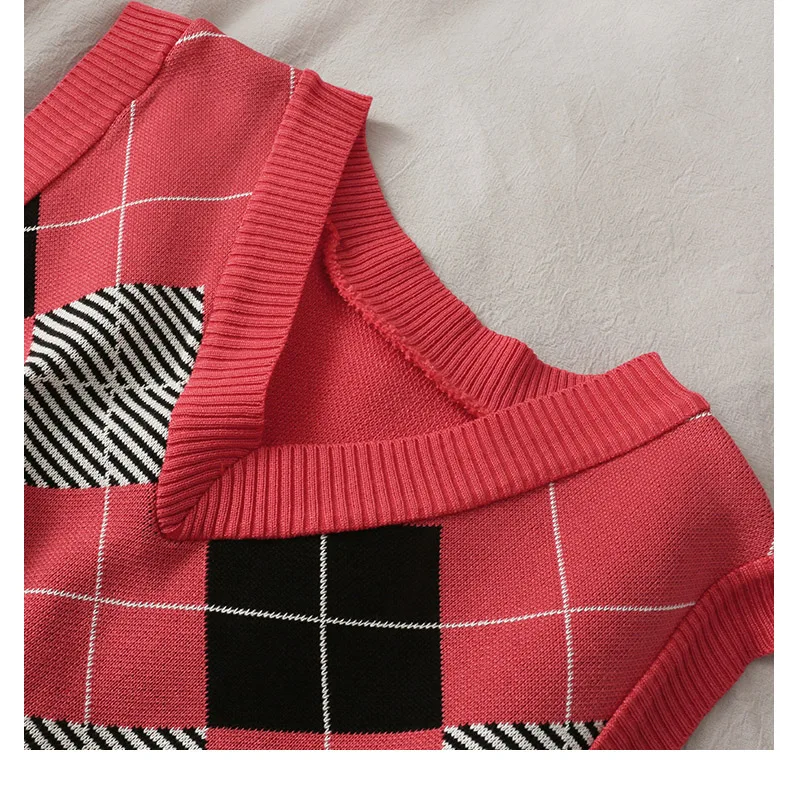 Красный винтажный свитер с треугольным вырезом жилет Женская майка без рукавов