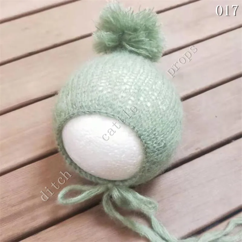 Sombrero de Mohair tejido a mano, accesorios de fotograf&iacute;a para reci&eacute;n nacidos-5