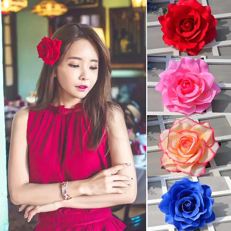 

Rose Flower Hairpin Women European And American Flower Headdress Simulation Big Rose Flower Hairpin Prom Show Party Accessories
