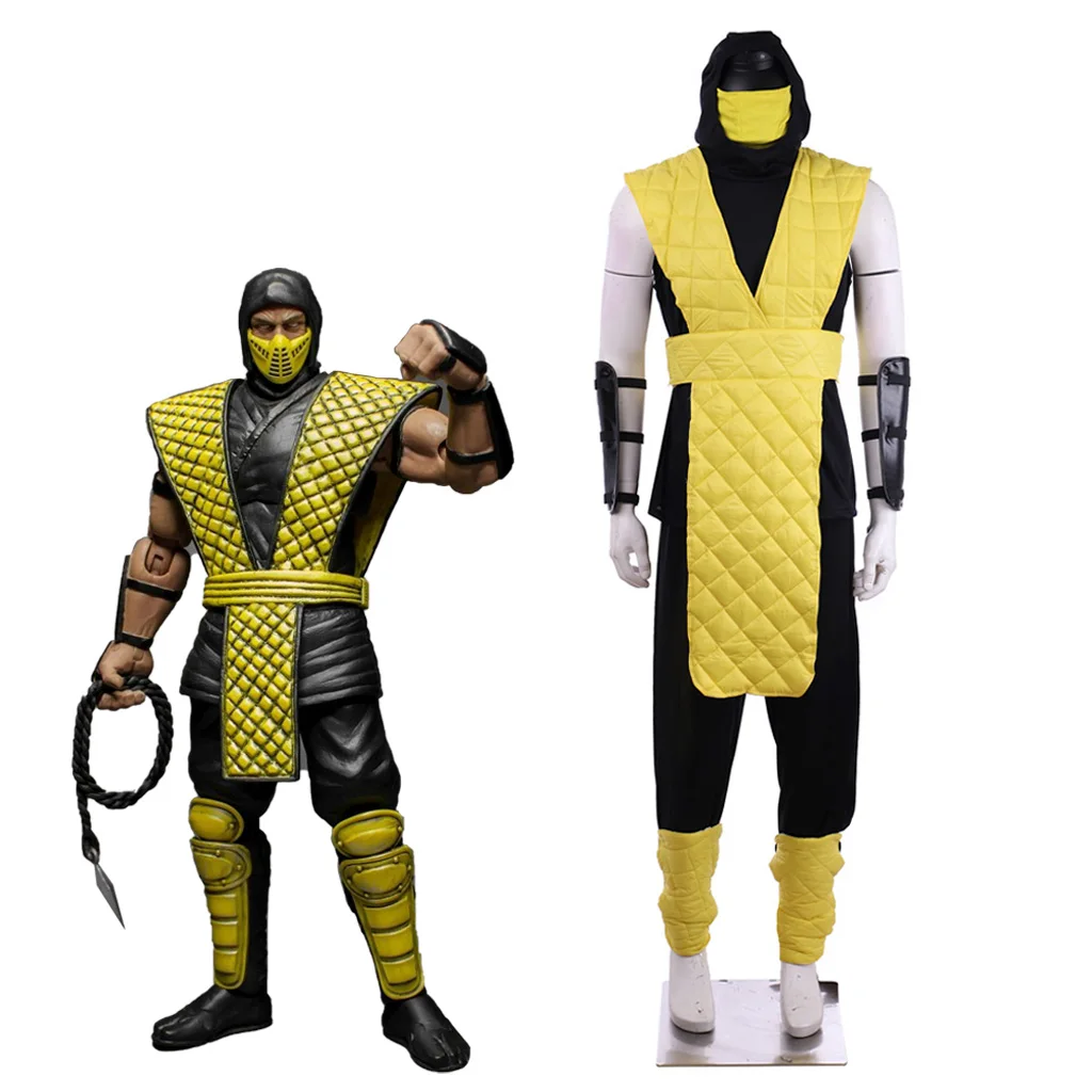 Костюм скорпиона из игры Mortal Kombat X для косплея Sub-Zero желто-голубой боевой костюм