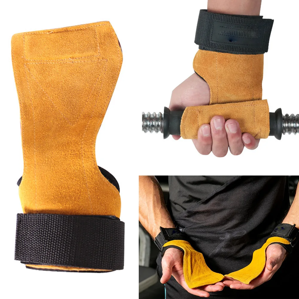 

Men Cowhide Gym Gloves Grips Anti-Skid Weight Lifting Grip Pads Deadlifts Workout Crossfit Fitness Gloves Palm Protection