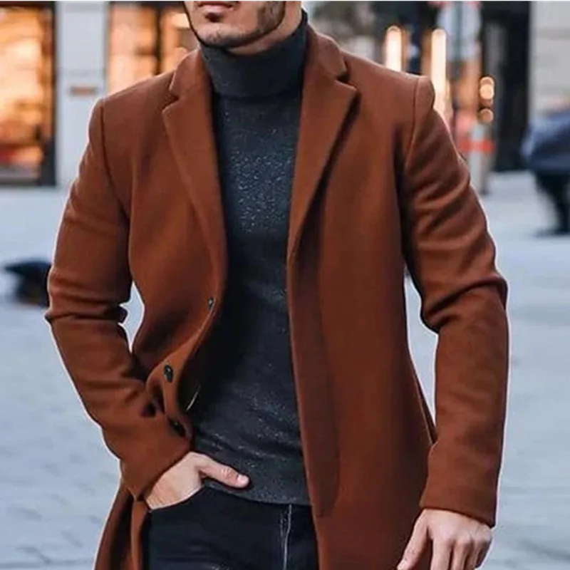 

2021 Winter Wool Blends Trench Coat Men Long Overcoat Solid Color Modern Fashion Windbreaker Jackets Mens Overcoat England Style