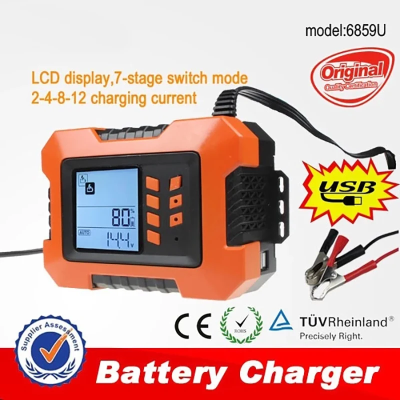 Carregador de Bateria de Carro Digital para Chumbo Inteligente Controlador Totalmente Automático Bateria-carregadores Display Lcd Ácido 12v 12a