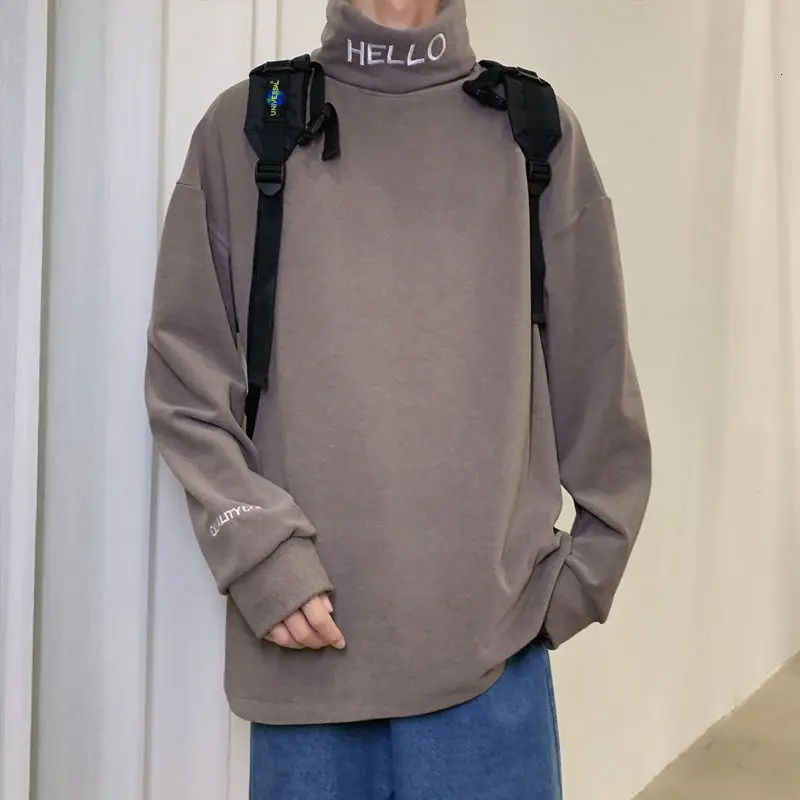 

Men's sweatshirt 2020 autumn and winter new plus velvet warm high-neck letter embroidered shirt young people fashion clothing