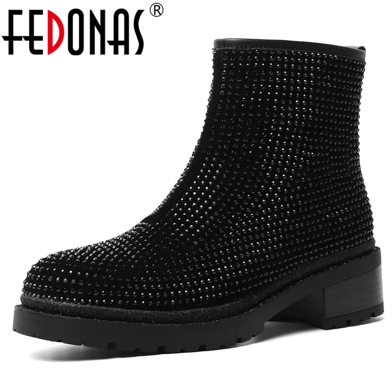 FEDONAS/Классические ботинки на платформе сезон осень зима теплые женские ботильоны