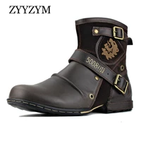 zyyzym spring autumn mens boots round head retro metal buckle side zipper large size eur 38 48