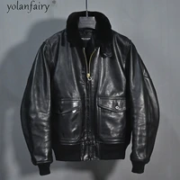 mens genuine leather jacket horsehide coats men vintage male jacket wool collar spring autumn 2020 chaqueta hombre pph1529