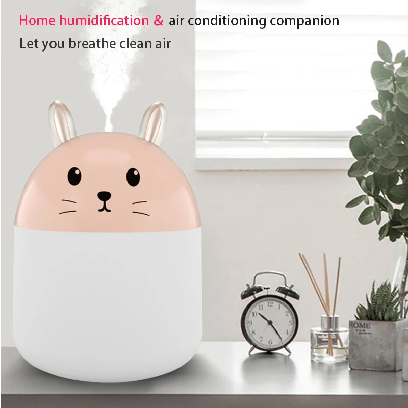 

250ML Mini USB Air Humidifier Cute Rabbit Aroma Essential Oil Diffuser Colorful LED Light Mute Mist Maker For Car Office Home