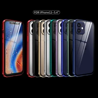 2022 new full body double sided glass magnetic metal phone case for iphone 11 12 13 pro max mini protection cover coque