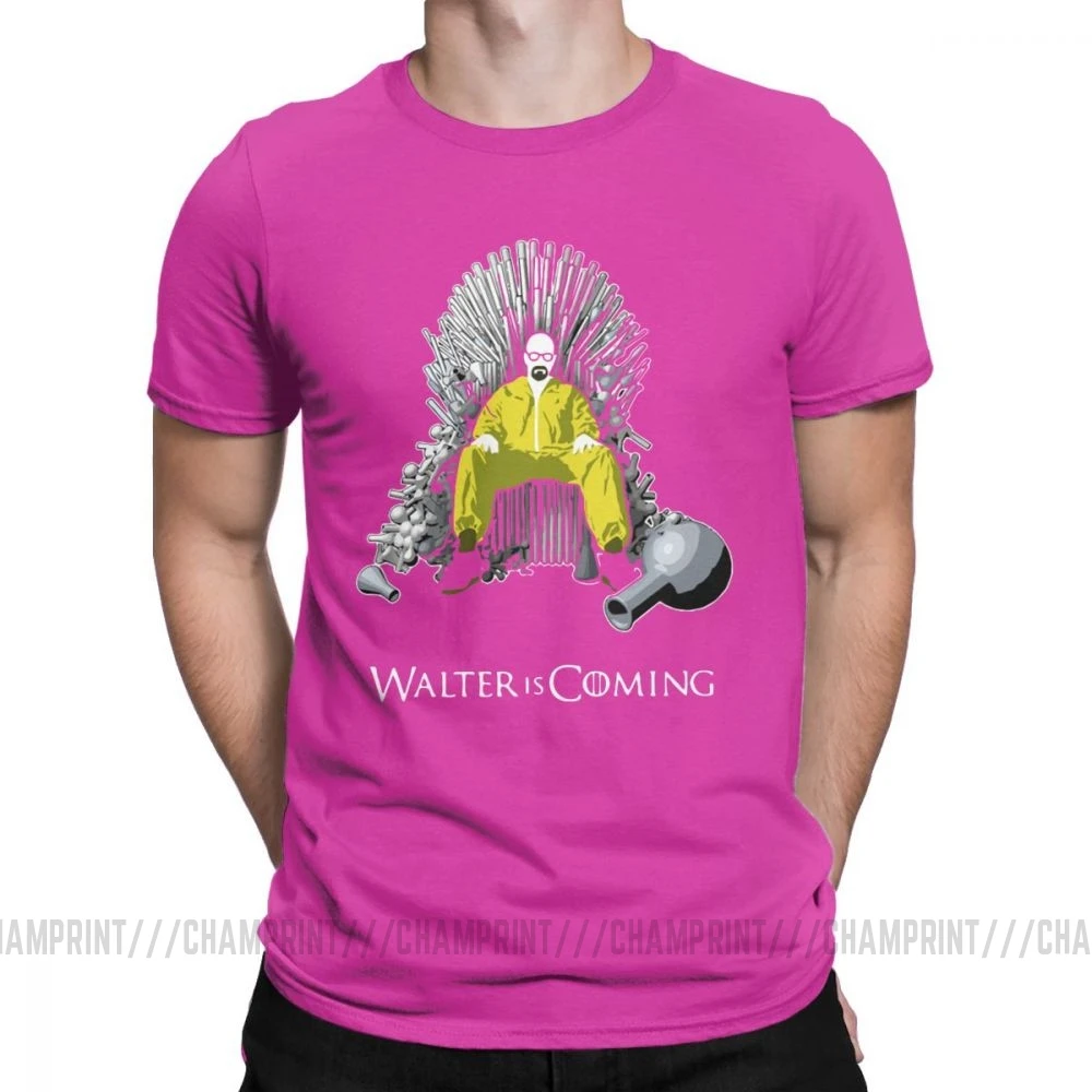 Walter Is Coming Breaking Bad X Game Of Thrones мужские Футболки Уличная хлопковая футболка с короткими рукавами классическая одежда - Цвет: Фуксия
