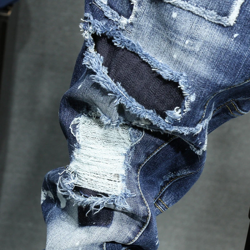 

New Fashion Ripped Jeans Men Patchwork Hollow Out Pants Man Cowboys Demin Pants Male