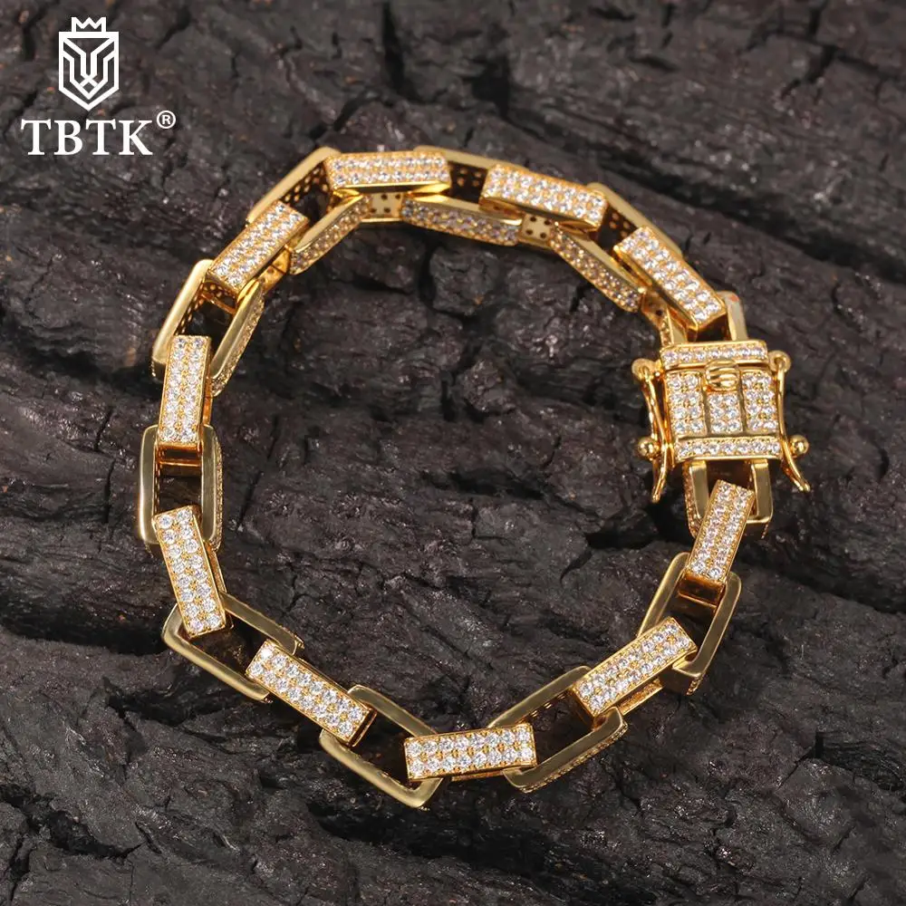 

TBTK в стиле "хип-хоп" 7/8 мм кубинская цепь браслет ювелирные изделия Bling из кубического циркония браслет Роскошные наручные часы, реперские ке...
