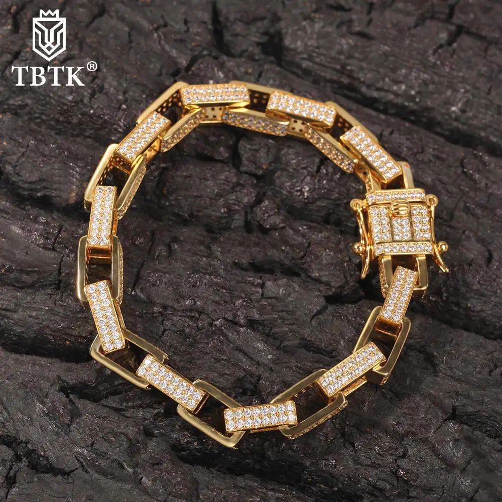 

TBTK Hiphop 7/8mm Cuban link Chain Bracelet Bling Iced Out Cubic Zircon Bracelet Luxury Wrist Rapper Punk Jewelry For Gift