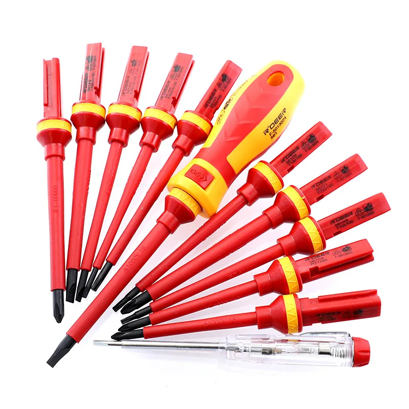 

13pcs 1000V Changeable Insulated Screwdrivers Set with Magnetic Slotted Phillips Torx Bits Ring Electrician Repair Hand Tools