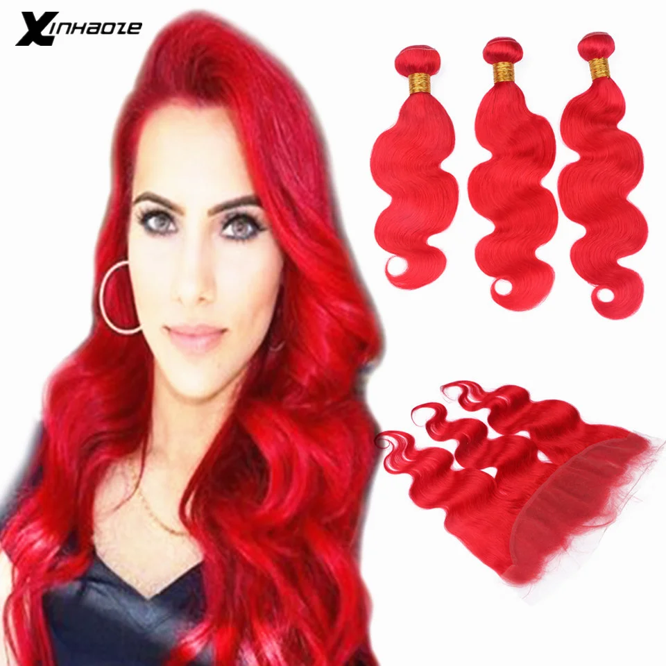 Красные бразильские пряди с объемной волной от уха до фронтальная кружевная