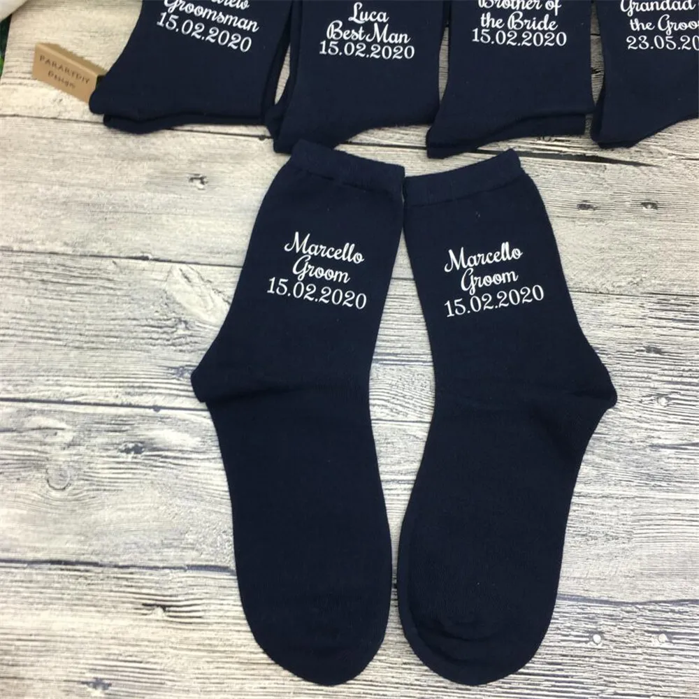 Персональное имя свадебный жених Лучший человек пастух темно синие носки