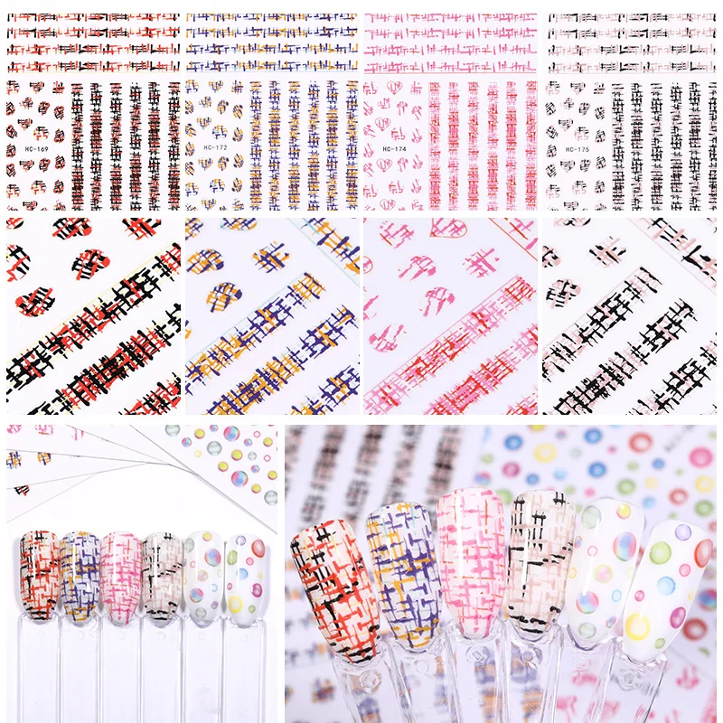 3D наклейки для ногтей с смешанными узорами цветные переводные самоклеящаяся