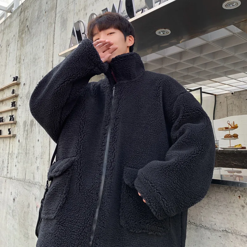 Winter Lamb Fur Jacket Men's Warm Thick Parka Men Fashion Solid Color Casual Coat Man Loose Cotton Jacket Male Clothes Overcoat
