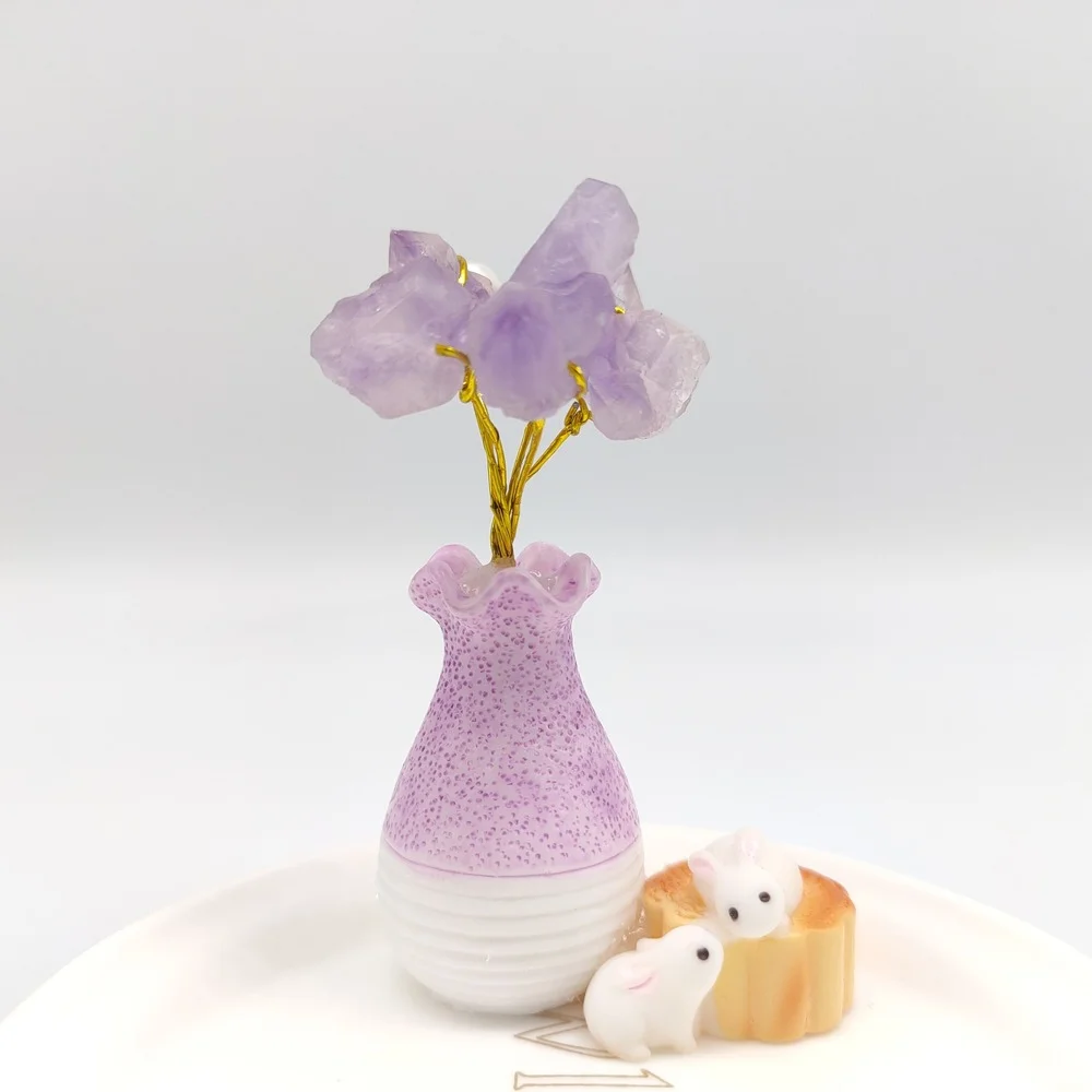 

Pearl Amethyst Small Vase Decoration Mooncake Rabbit Nordic Minimalist Decoration Flower Arrangement Creative Room Decoration