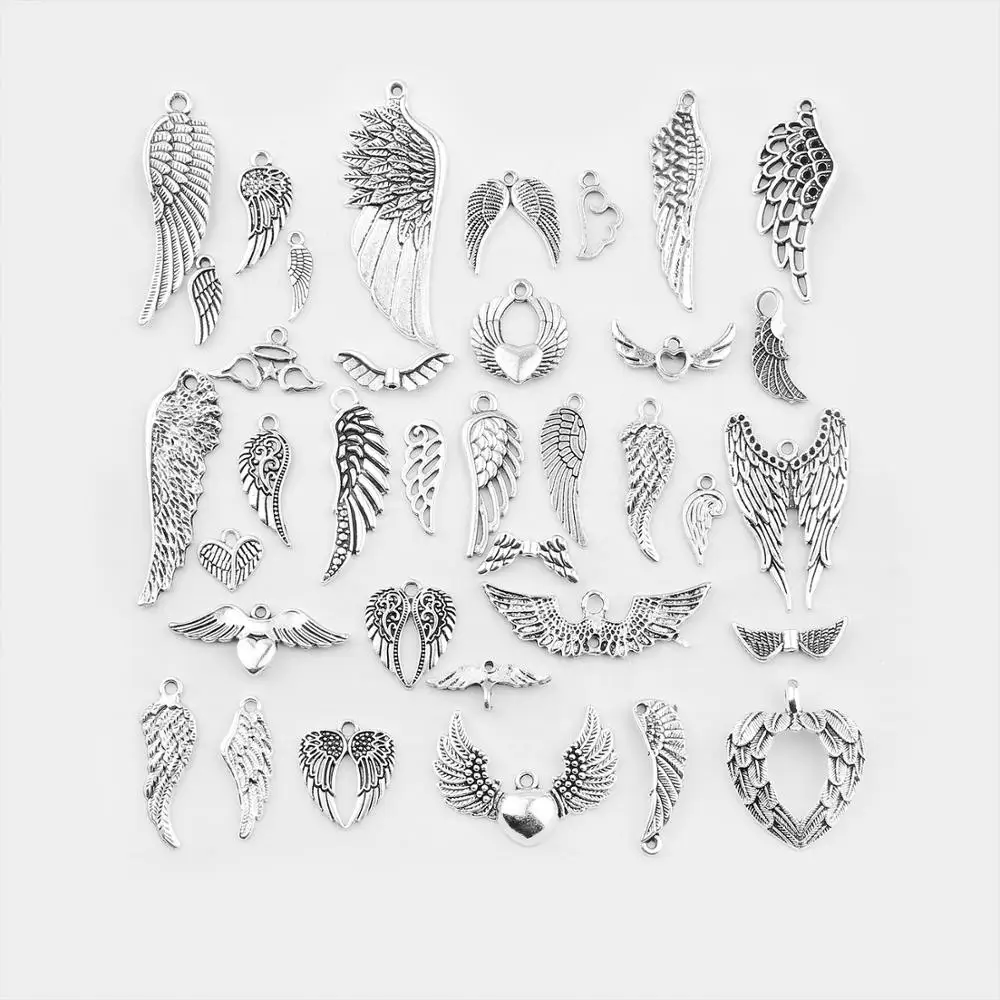 36 шт./компл. Смешанная подвеска Крыло ангела подвески в античном серебристом
