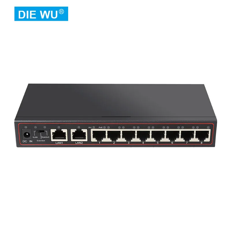 

TXE098 52V Iron Shell POE Switch 8Port 10/100+2Port Uplink Ethernet Switch Network Switch for IP camera/Wireless AP/CCTV Camera