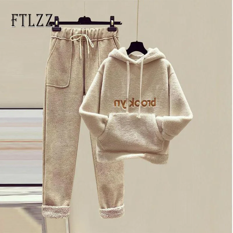 Модная уличная одежда для женщин большие размеры овечья шерсть комплект из 2