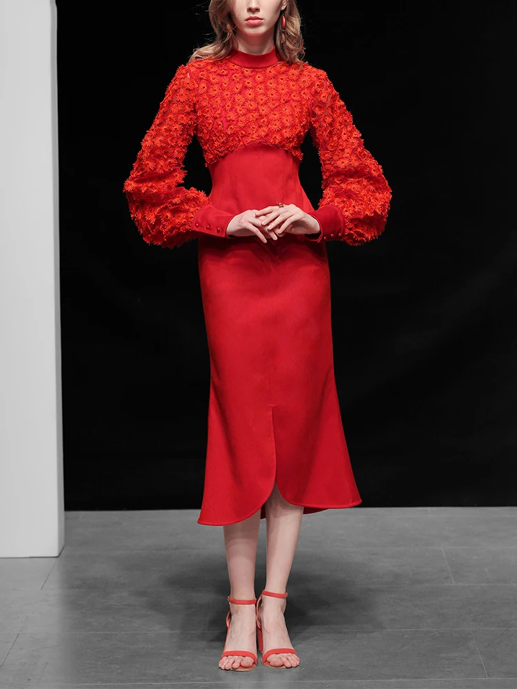 2020 Для женщин сезон: весна–лето фонарь Длинные рукава кружевное лоскутное