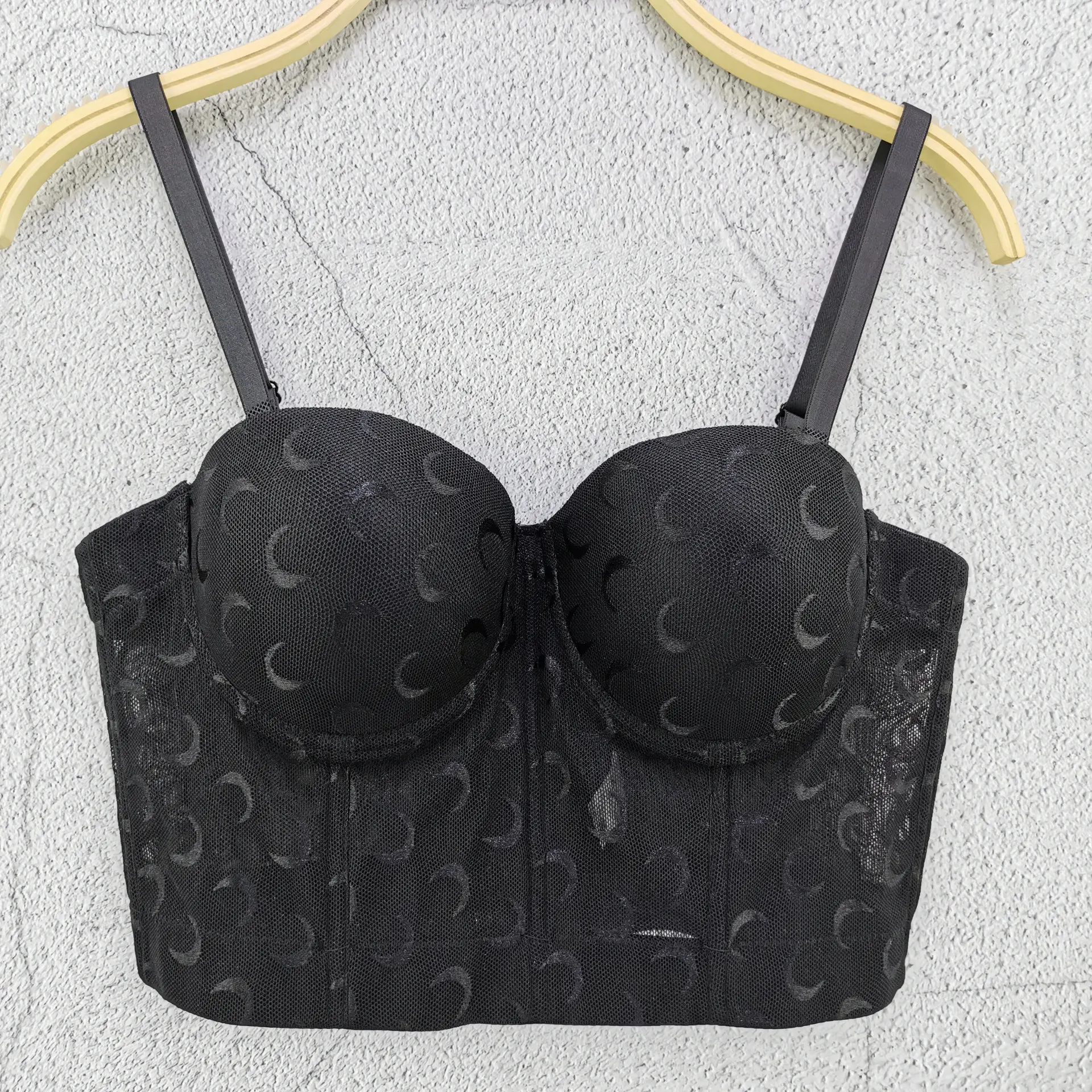 

New Arrival Solid Women Summer Sexy Backless Moon Lace Mesh Cotton Tops Camisole Ladies Trendy High Street Chic Crop Tops