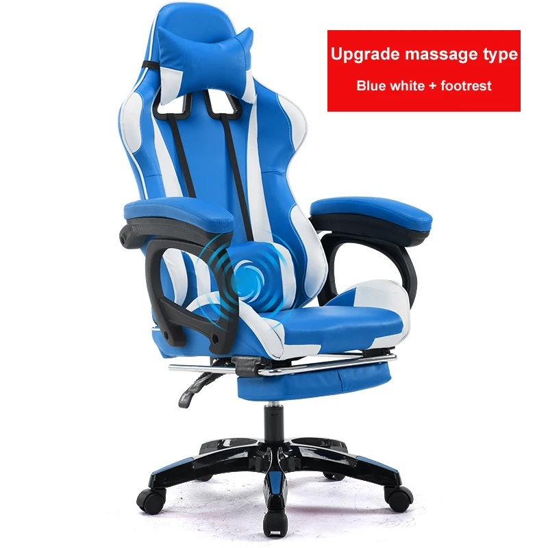 blue white Регулируемое офисное кресло с подставкой для ног эргономичное кресло с высокой спинкой из искусственной кожи В гоночном стиле с откидывающейся спинкой компьютерное кресло - Цвет: blue white