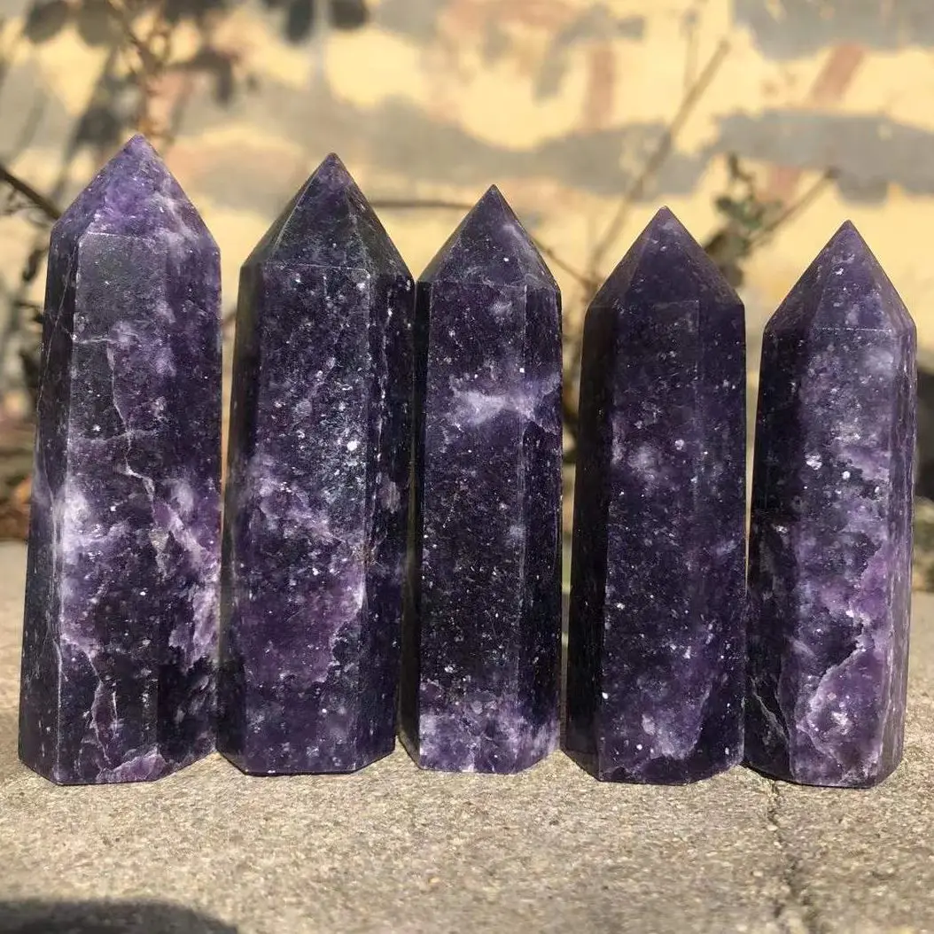 

4PCS Natural Phosphosiderite Crystal Hexagon Wand Single Point Lilacs Healing Stone Tower For Decoration