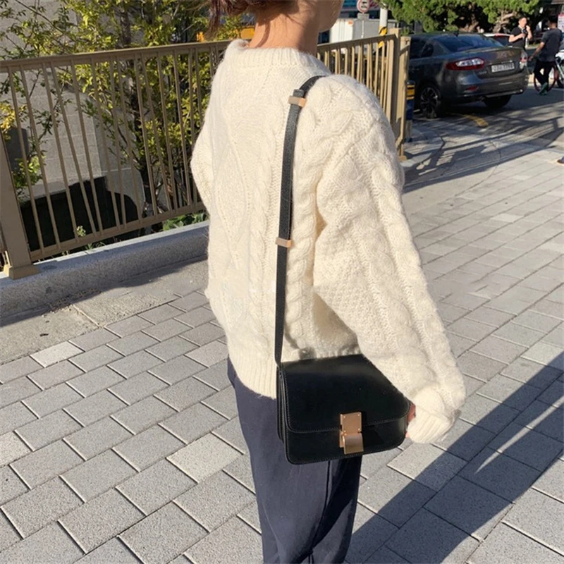 GALCAUR корейский вязаный женский свитер с крестом круглый вырез длинный рукав