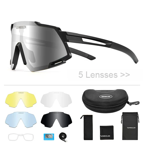 5 lens set Silver NEWBOLER Polarized 5 Lens Cycling Sunglasses UV400 Mountain Road Bike Eyewear Outdoor Sport Cycling Glasses Bicycle Goggles - Цвет: 5 lens set Silver