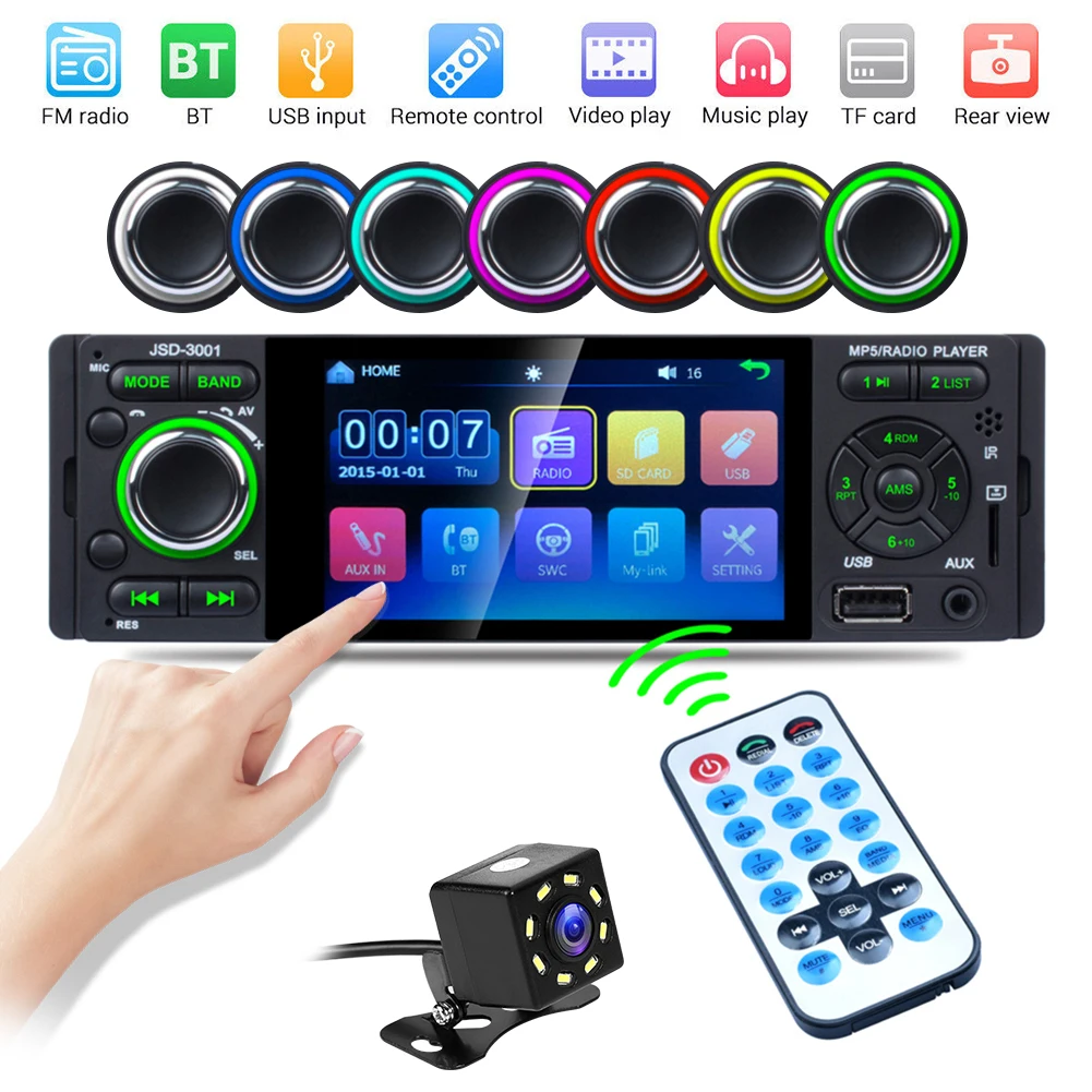 

Touch Screen HD Multimedia Players JSD-3001 Single DIN Car Radio 4.1 inch Touch Screen Stereo Head UnitAUX Cable