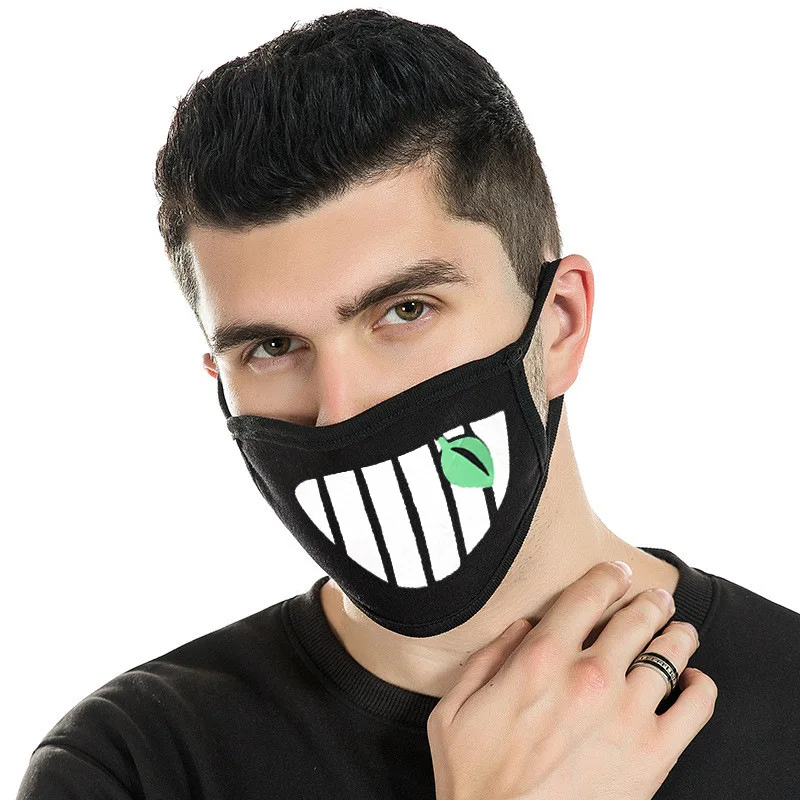 Lemon yellow Fashion Expression Mouth Mask Anime Cotton Mouth Mask Unisex Mask Mouth-muffle Dustproof Respirator Cute Anti-Dust Mouth Covers - Color: Lemon yellow