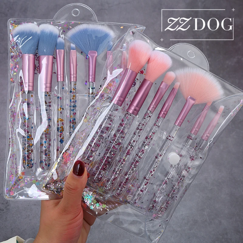 

ZZDOG 7Pcs Cosmetic Beauty Tools Set Fluffy Powder Eye Shadow Blush Blending Makeup Brushes Kit Crystal Acrylic Handle With Bag