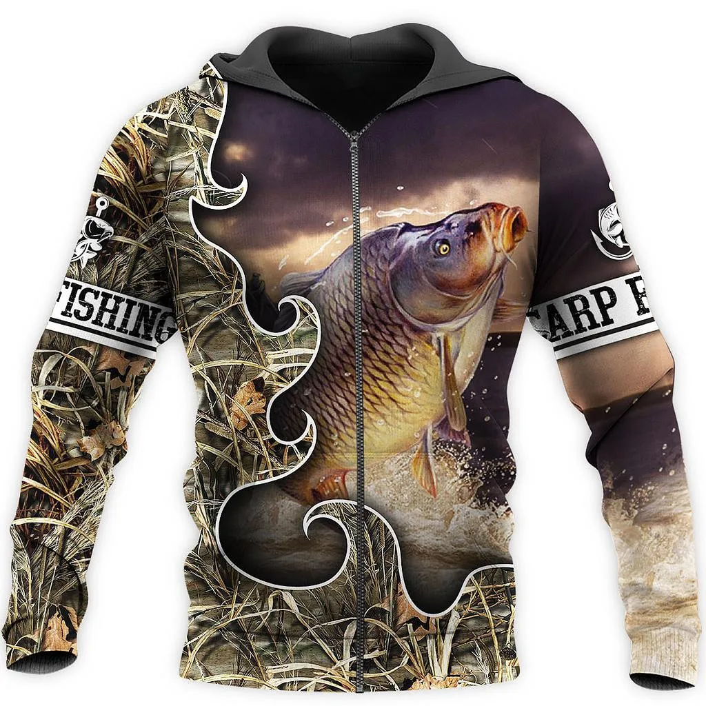 Художественная толстовка с капюшоном для ловли карпа 3D принтом повседневные